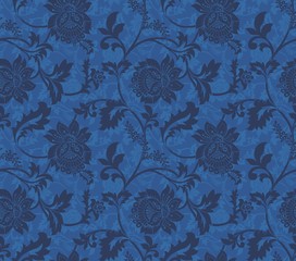 Blue Ornamental Flowers Seamless Pattern