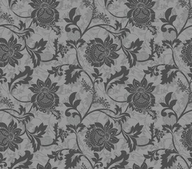Grey Ornamental Flowers Seamless Pattern - 96044756