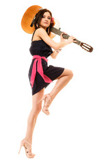 Music lover, summer girl with guitar isolated