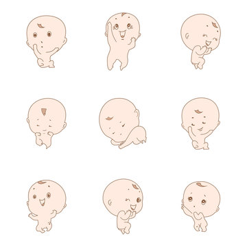 set of  cute baby illustration vector logo design