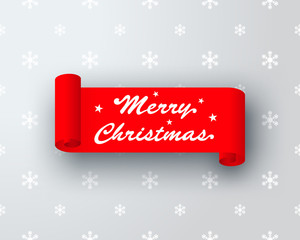 Merry Christmas Logo On Red Ribbon