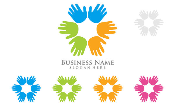 hand logo, kids play, social community  vector logo design