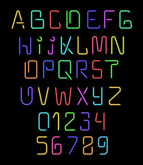Font neon. Realistic brilliant, fluorescent font for holiday decoration
