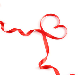 Red heart ribbon isolated on white