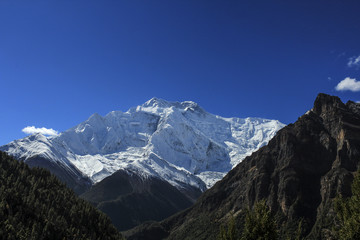 Sunrise in Upper Pisang, view of the Annapurna Range