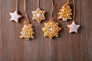 Christmas cookies on wooden table