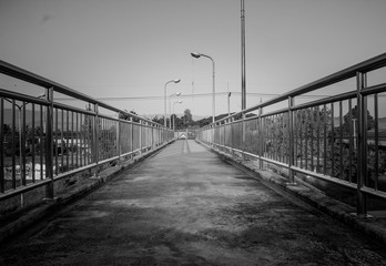 Fototapeta na wymiar Pedestrian bridge made of stainless in country