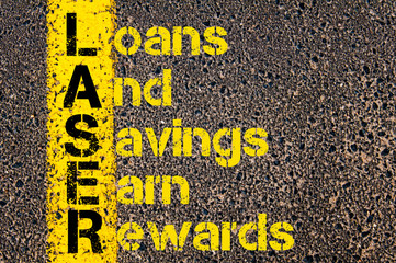 Business Acronym LASER as Loans And Savings Earn Rewards