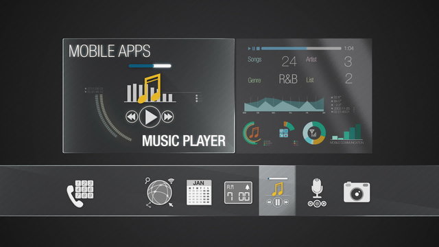 Player icon for mobile application contents.Various application function for smart device.Digital display application.(included Alpha)
