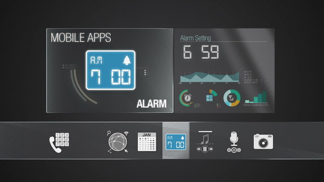 Alarm icon for mobile application contents.Various application function for smart device.Digital display application.(included Alpha)