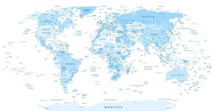 Detailed World Map blue colors