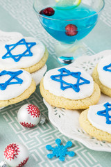 Cookies decorated for Hanukkah.
