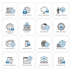 Flat Design Protection and Security Icons Set.