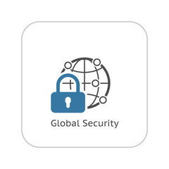 Global Security Icon. Flat Design.