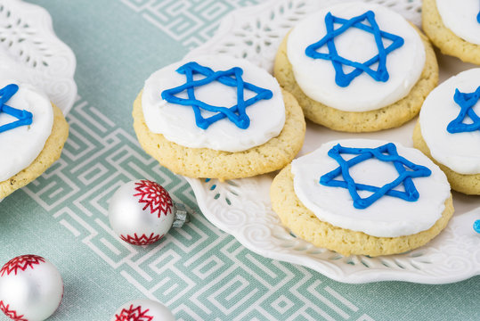 Cookies decorated for Hanukkah.