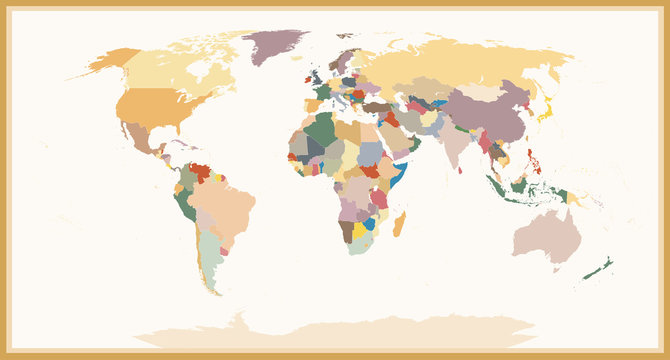 Highly Detailed Blind Political World Map Vintage Colors