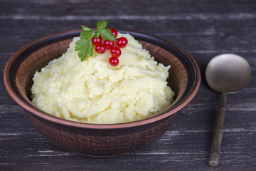 Ukrainian national dish is mashed potatoes in plate