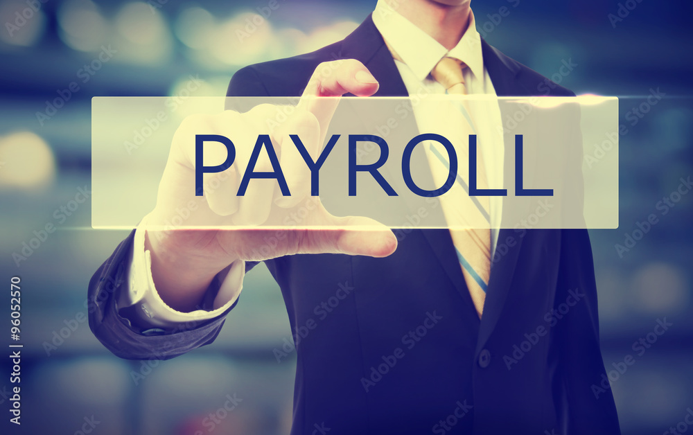 Poster business man holding payroll