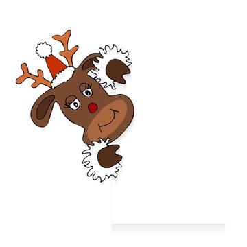 Reindeer deer elk Rudolph Christmas Cartoon Merry Christmas - holding a sign for your free text