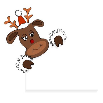 Rudolph elk Reindeer Cartoon deer Christmas Merry Christmas - holding a sign for your free text