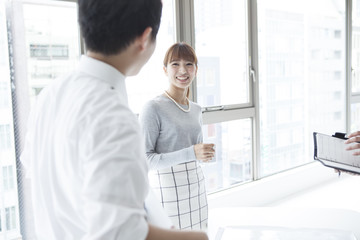 Businessman has been talking with a smile