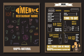Brochure or poster Restaurant fast foods burger menu with people