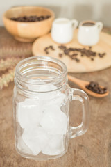 Glass of ice cube for cold coffee