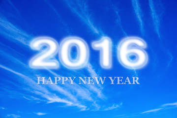 Happy New Year 2016 on blue sky background
