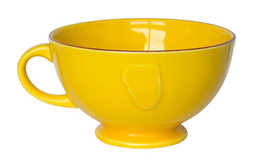 empty yellow cup isolated on white with clipping path