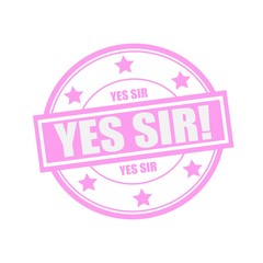 Yes sir white stamp text on circle on pink background and star