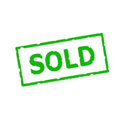 SOLD Green stamp text on Rectangular white background