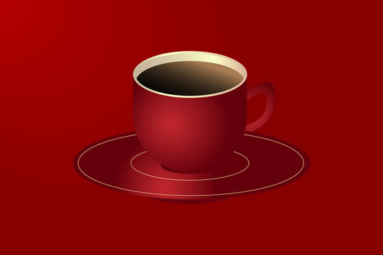 Red cup of hot black coffee