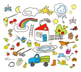 Set of drawings in child like style