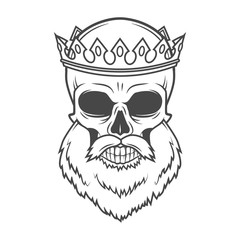 Bearded Skull King with Crown vector design. Vintage Royal old man illustration. Medieval style