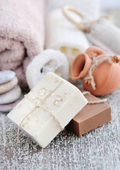 Handmade soap with oatmeal, milk and cocoa