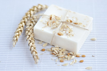 Fototapeta na wymiar Oatmeal Soap handmade for a Natural Clean