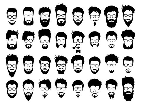 Vector Set Of Hipster Style Haircut, Glasses, Beard, Mustache