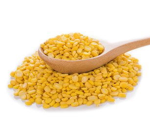 peeled split mung bean isolated on white background