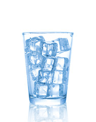 Glass of water with ice cubes isolated on white background