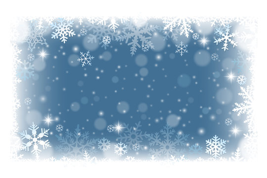 Blue Christmas frame background with snowflakes 