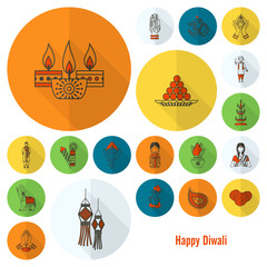 Diwali. Indian Festival Icons