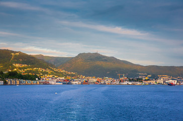 Naklejka na ściany i meble Houses on the shore of the Norwegian Sea , Bergen , Norway