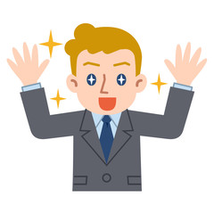 目を輝かせて喜ぶ若い白人ビジネスマン