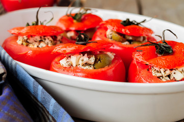 Cheese and Green Olive Stuffed Tomatoes