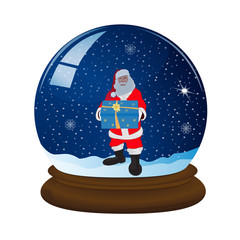 magic snow ball with stand, snowflakes and Santa, vector illustration
