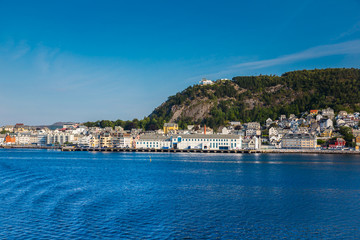 Naklejka na ściany i meble The coastline of the city of Alesund , Norway
