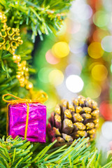 Christmas background with decorations on blur background