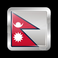 Flag of Nepal. Metallic Icon Square Shape