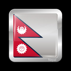 Nepal Variant Flag. Metallic Icon Square Shape