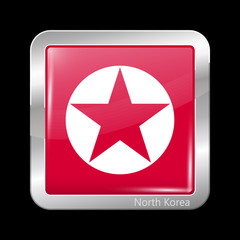 North Korea Variant Flag. Metallic Icon Square Shape